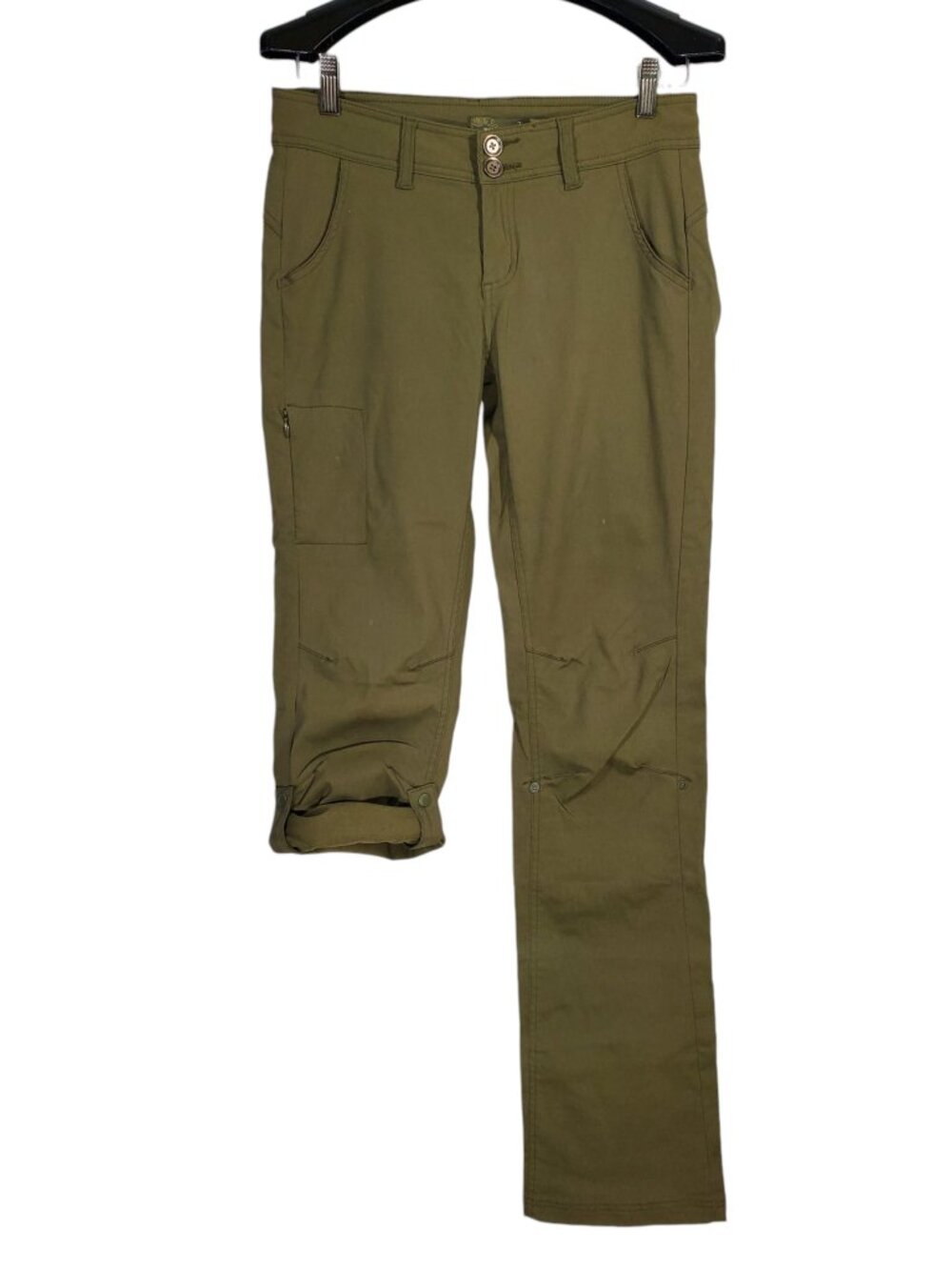Prana Halle Pants Women's 2 Tall Green Zion Stretch Roll-Up Nylon UPF-50 Hiking